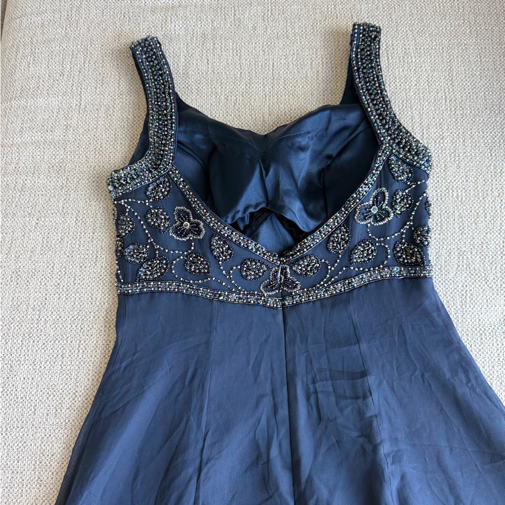 Elegant Navy Blue Embroidered Dress - Picture 2 of 3
